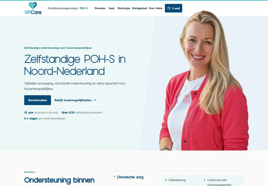 Screenshot van de website van VPCare